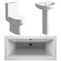 Whistle Bathroom Suite, 500mm Basin, Close Toilet & 1700 Double Ended Bath