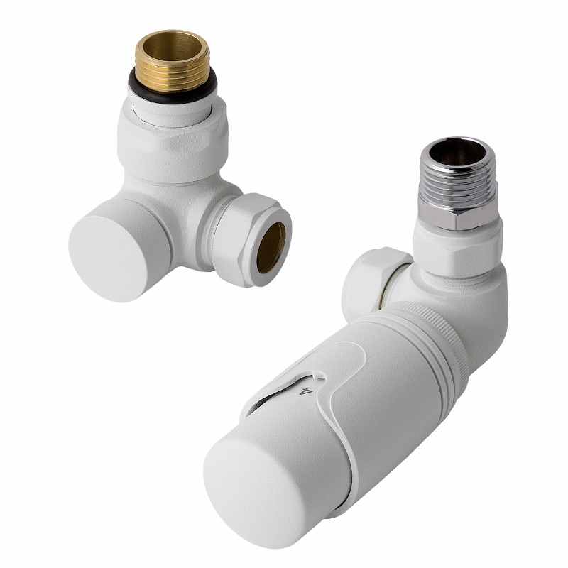 Eastbrook Corner Thermostatic Radiator Valves TRV - White - Inc Lockshield