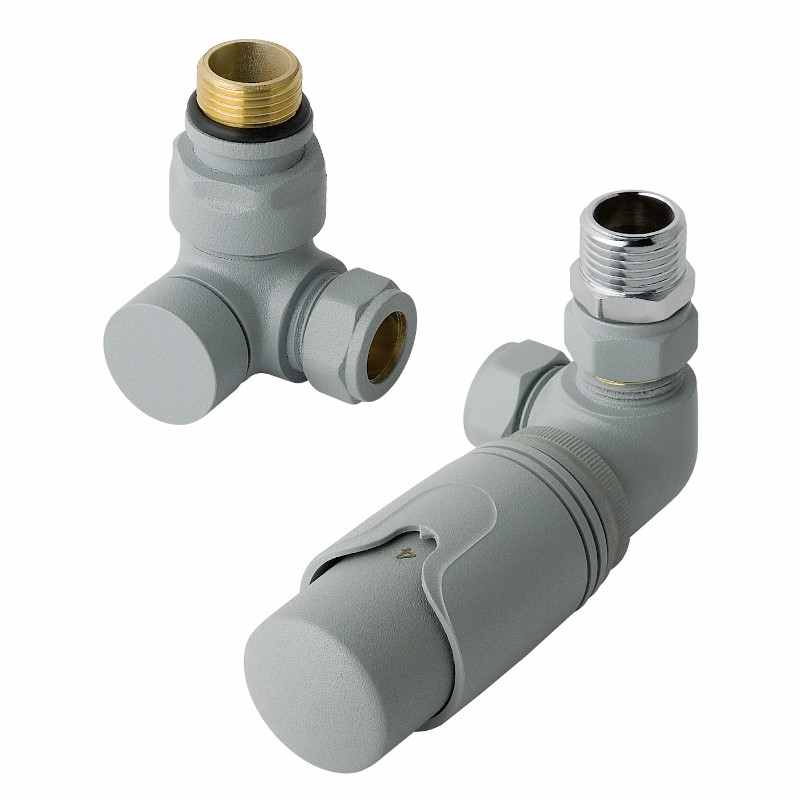 Eastbrook Corner Thermostatic Radiator Valves TRV - Grey - Inc Lockshield