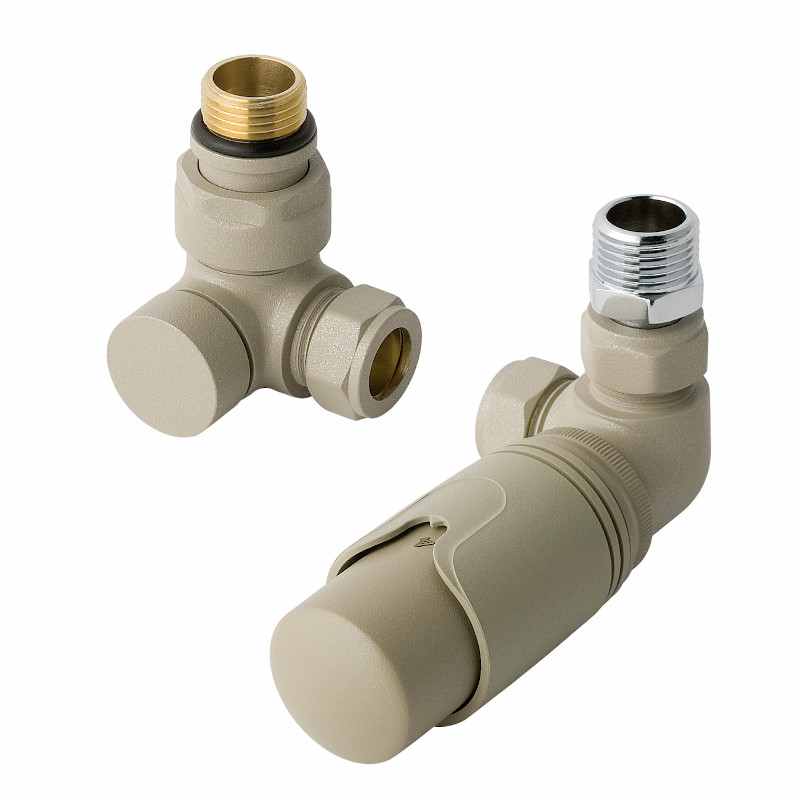 Eastbrook Corner Thermostatic Radiator Valves TRV - Cappuccino - Inc Lockshield