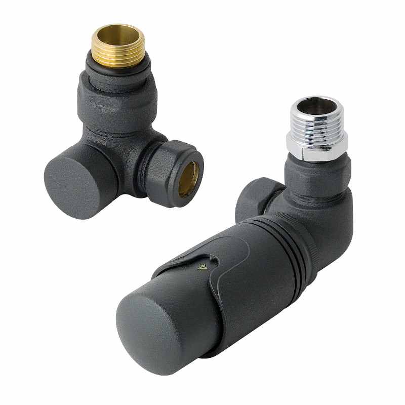 Eastbrook Corner Thermostatic Radiator Valves TRV - Anthracite - Inc Lockshield