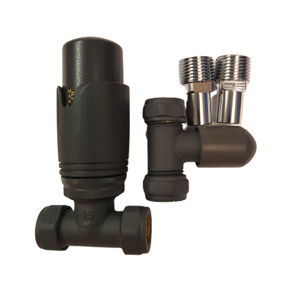 15mm Straight Thermostatic Radiator Valves TRV - Matt Anthracite - Eastbrook