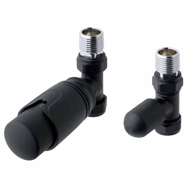 Eastbrook Straight Thermostatic Radiator Valves TRV - Matt Black - Set