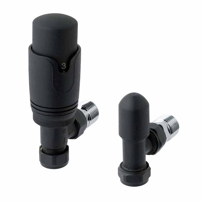 Eastbrook Angled Thermostatic Radiator Valves TRV - Black - Inc Lockshield