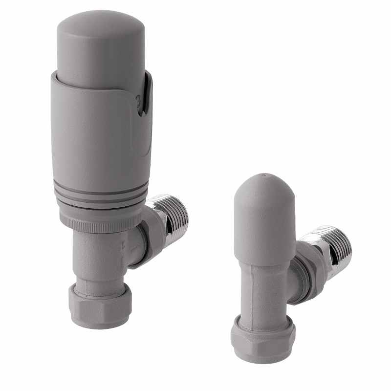 Eastbrook Angled Thermostatic Radiator Valves TRV - Grey - Inc Lockshield