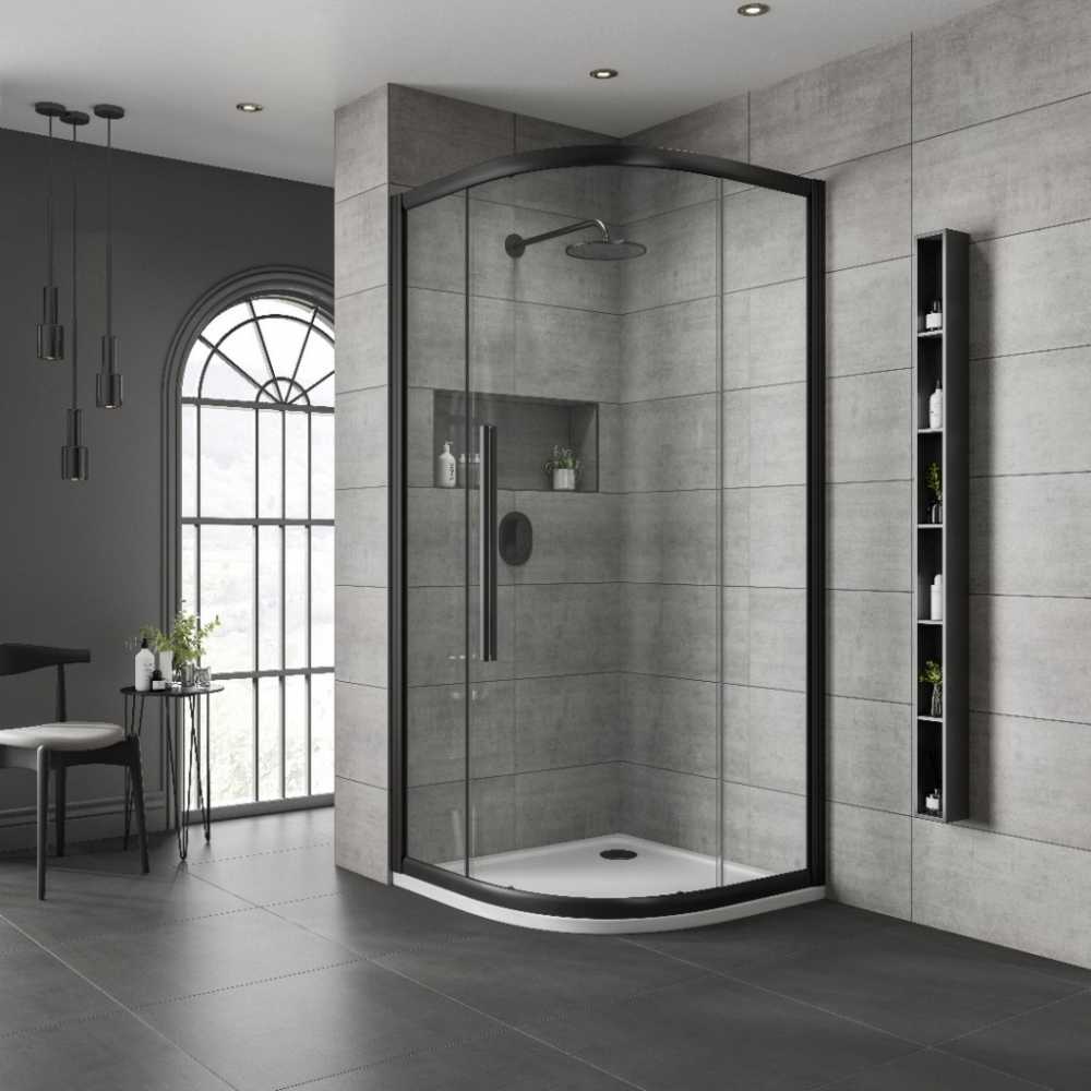 Jaquar One Door 900 Quadrant Shower Enclosure - Black Frame - Clear Glass