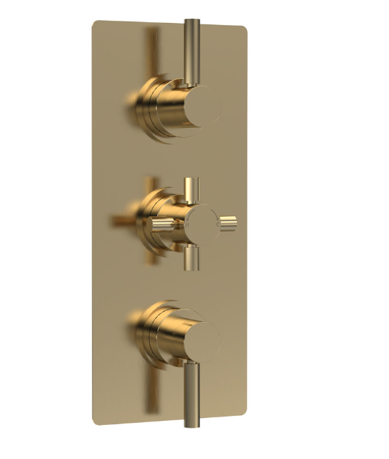 Tec Pura Plus Brushed Brass Concealed Thermostatic Triple Shower Valve with Diverter - Hudson Reed  A8023