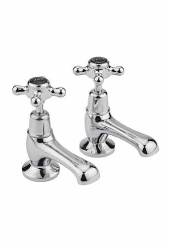 Bayswater Crosshead Dome Basin Pillar Taps - Black/Chrome