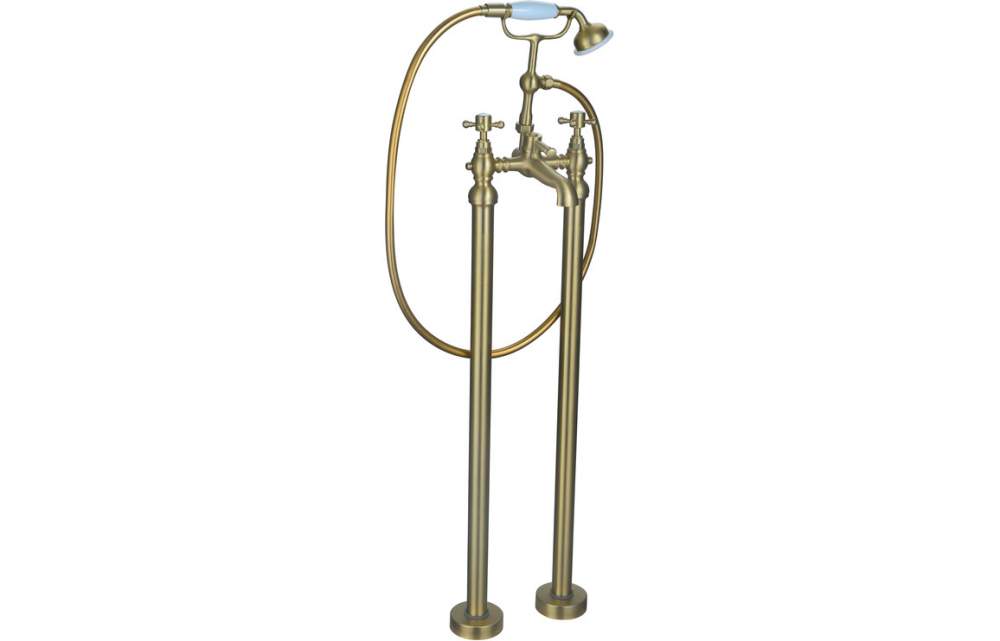 Barbary Floor Standing Bath/Shower Mixer & Shower Kit - Brushed Brass