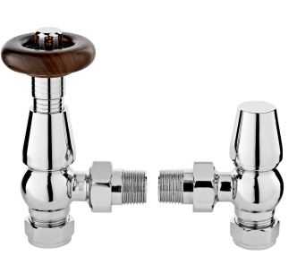 Bayswater Traditional Angled Thermostatic Radiator Valve Set - Rounded - Chrome