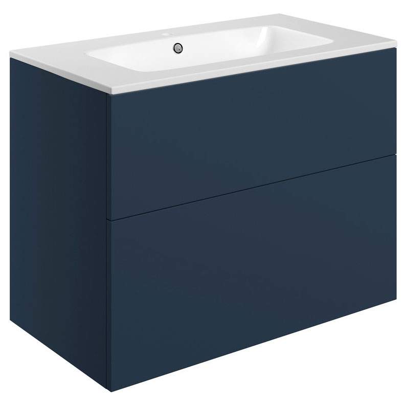 Shetland 815mm Wall Hung 2 Drawer Basin Unit & Basin - Matt Deep Blue