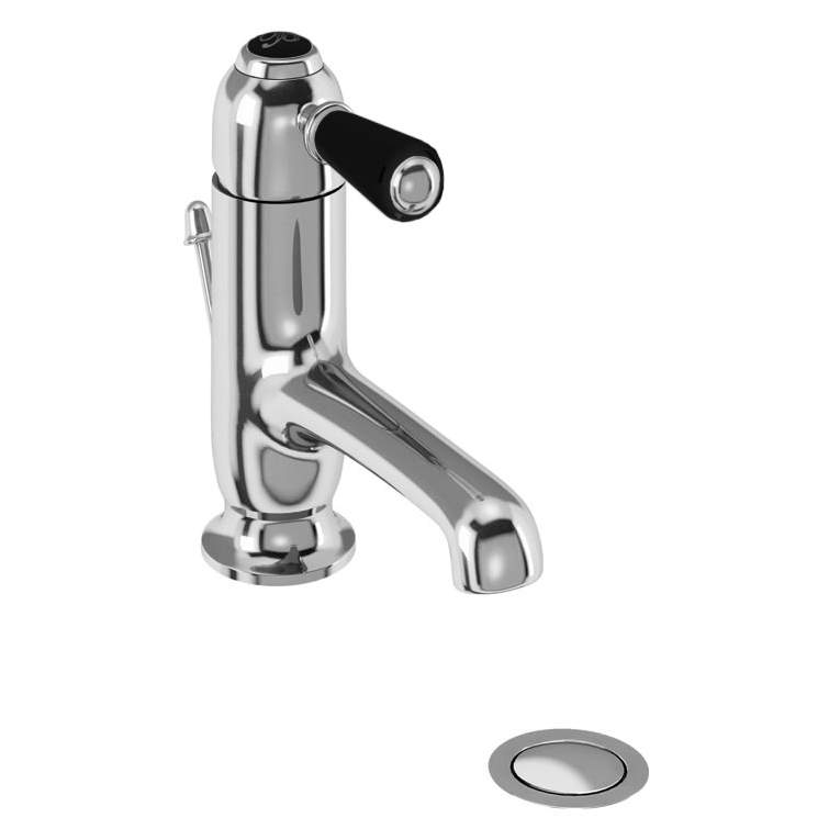 Burlington Chelsea Traditional Monobloc Basin Tap with Pop Up Waste - Black Lever 