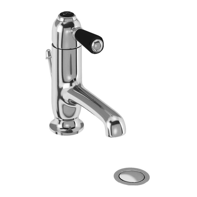 Burlington Chelsea Traditional Curved Monobloc Basin Tap with Pop Up Waste and Black Lever