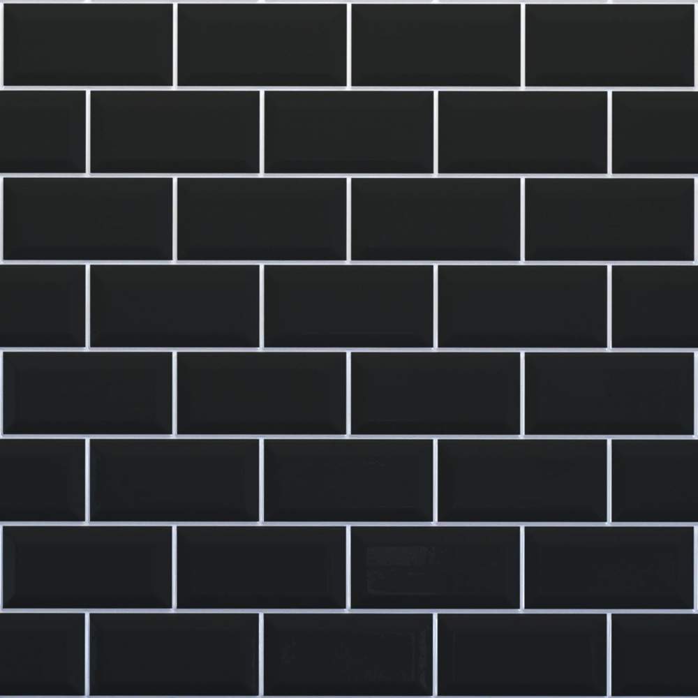 Charcoal Black Bevelled Metro Reflect Tile Wall Panels