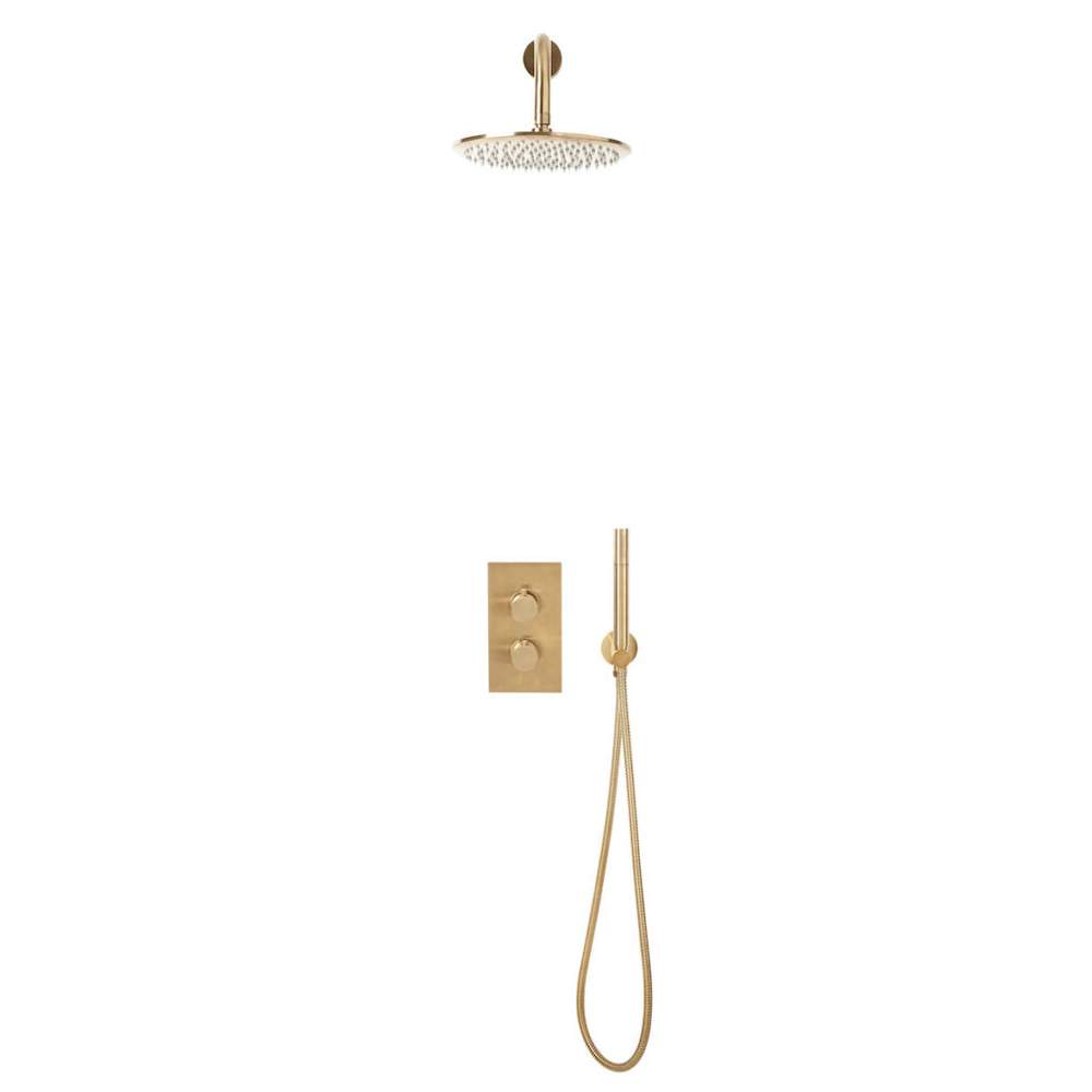 Core Brushed Brass Round Handle, Built-in Shower Valve Handset & Wall Mounted Head