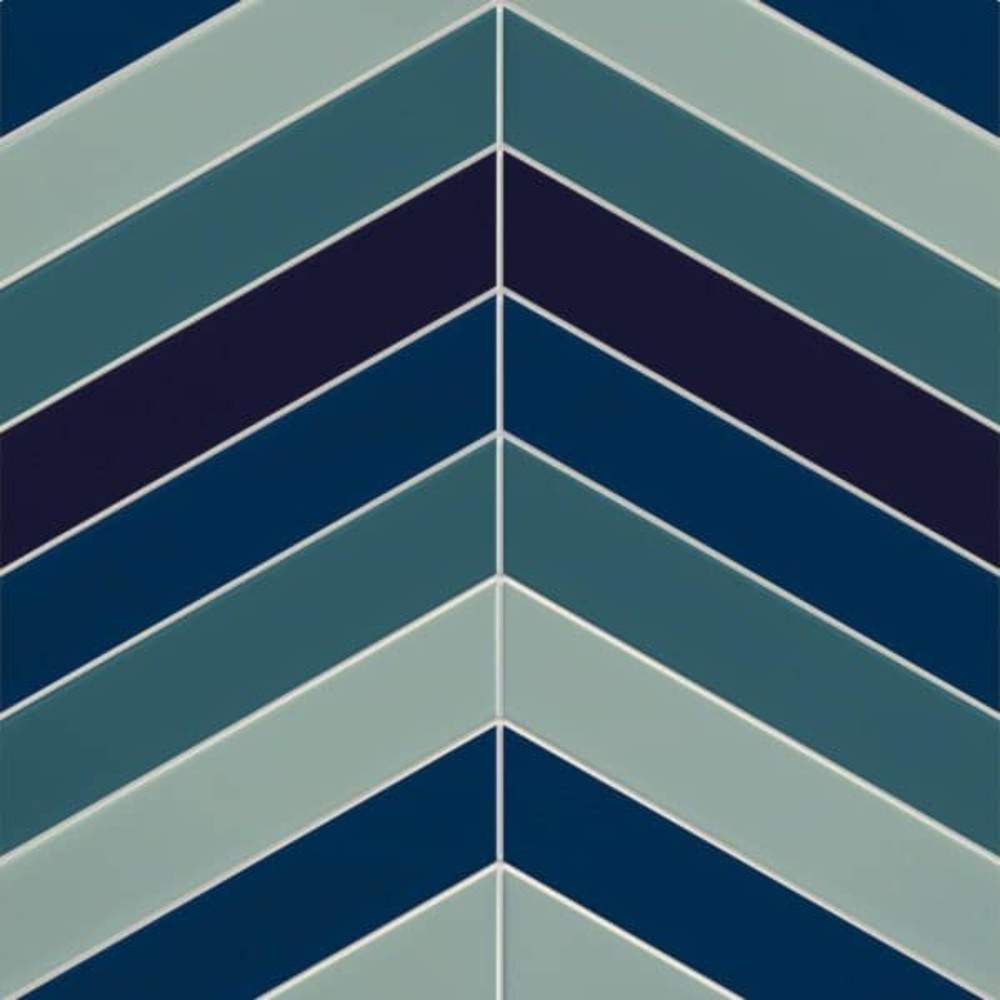 Denim Blue Chevron Patterns Reflect Tile Wall Panels