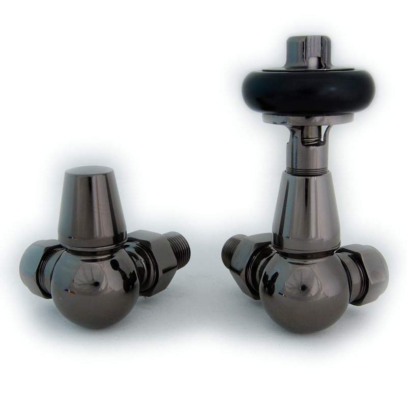 DQ Enzo Manual Corner with Black Heads in Black Nickel Radiator Valves