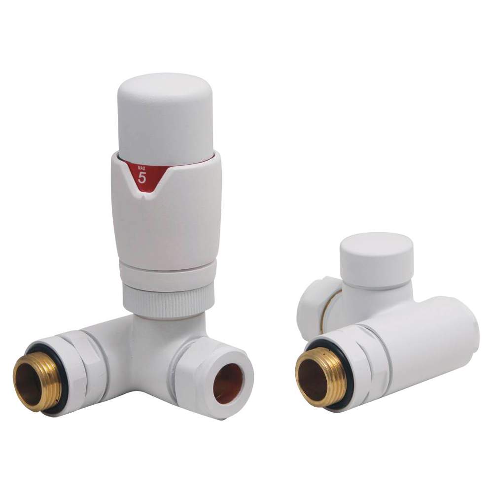 DQ Essential TRV Corner Dual Fuel White Radiator Valves