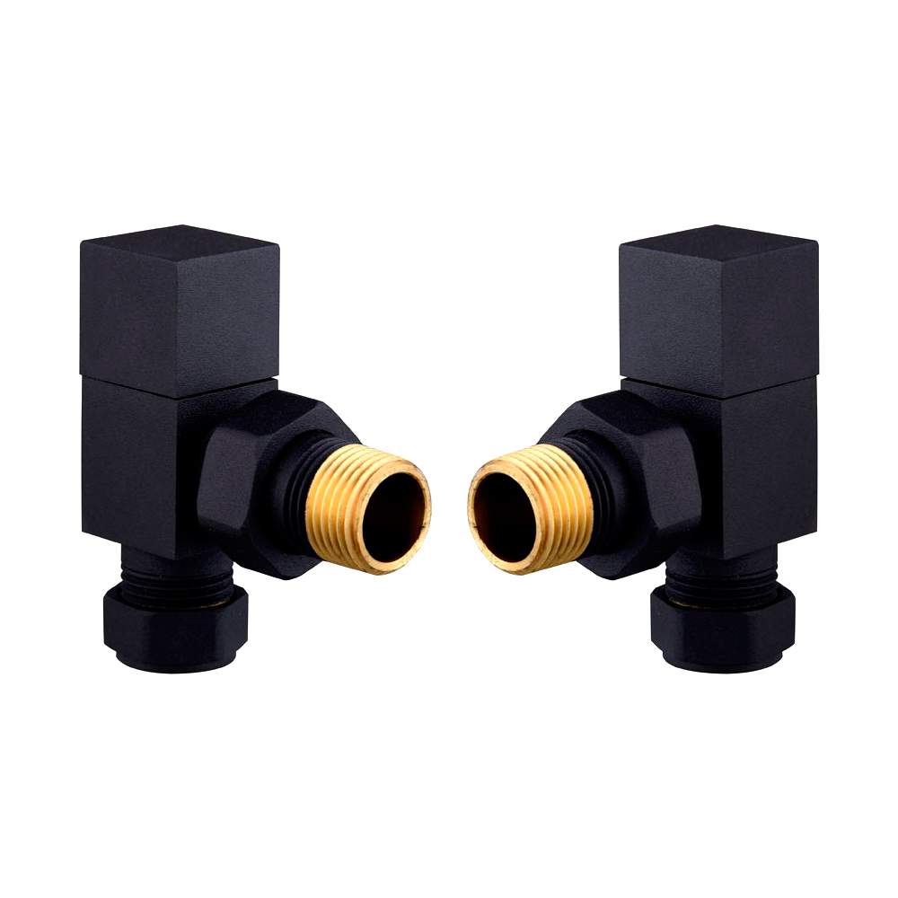 DQ Essential Manual Square Angled Black Radiator Valves