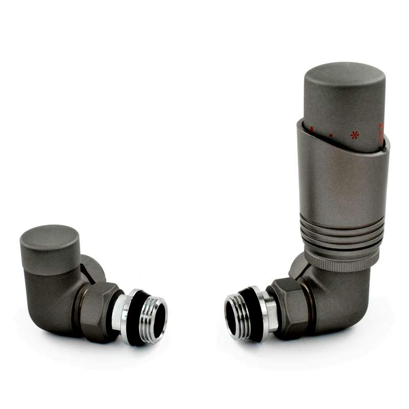 DQ Estilo TRV Corner in Matt Metallic Grey Radiator Valves