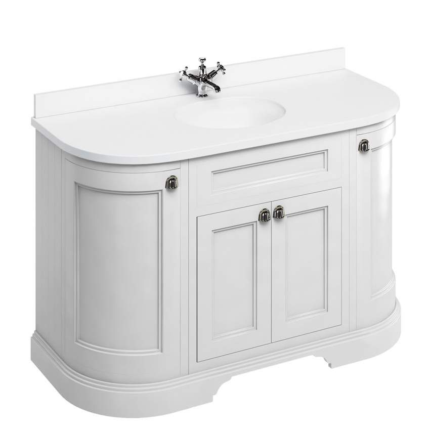 Burlington 134cm Matt White 4 Door Curved Vanity Unit With Minerva Worktop