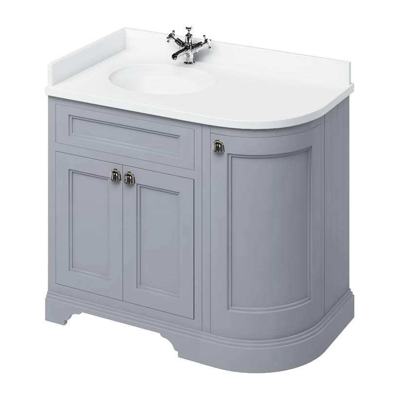 Burlington Grey Curved 3 Door Vanity Unit - Minerva Worktop - 100cm Left Hand