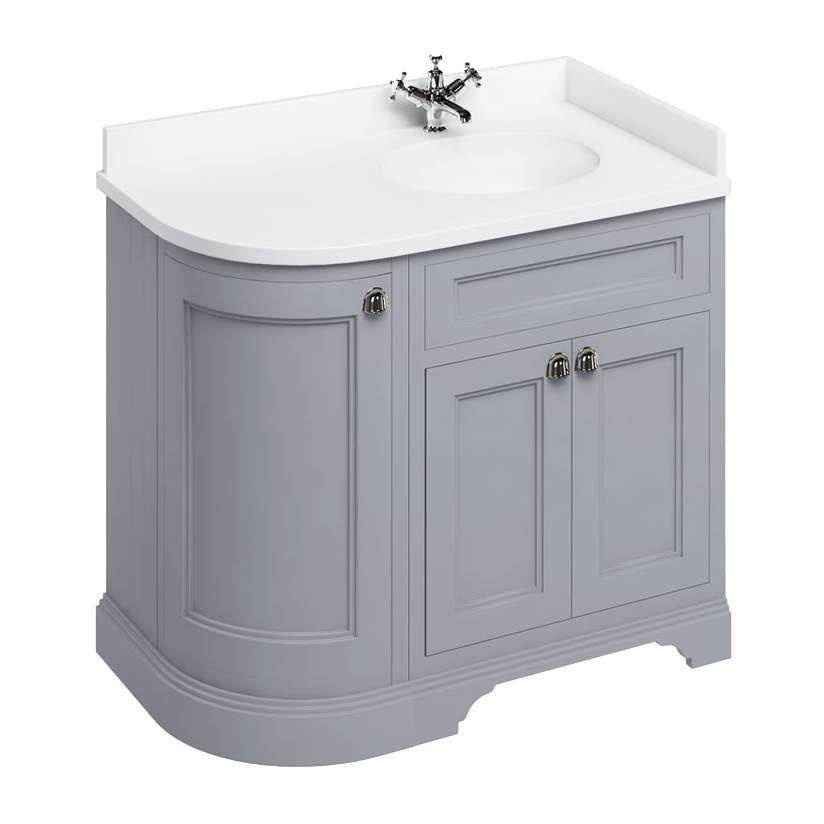 Burlington Grey 3 Door Curved Vanity Unit - Minerva Worktop - 100cm Right Hand