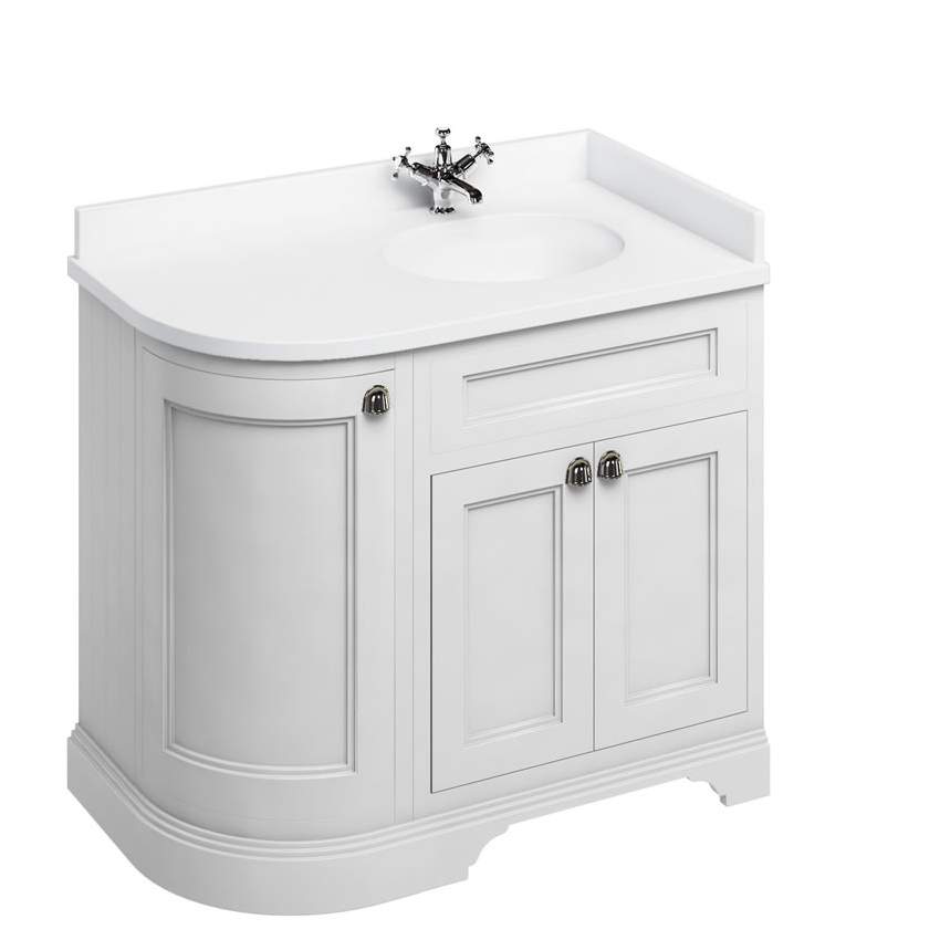 Burlington Matt White Curved Vanity Unit With Doors and Minerva Worktop - 100cm Right Hand