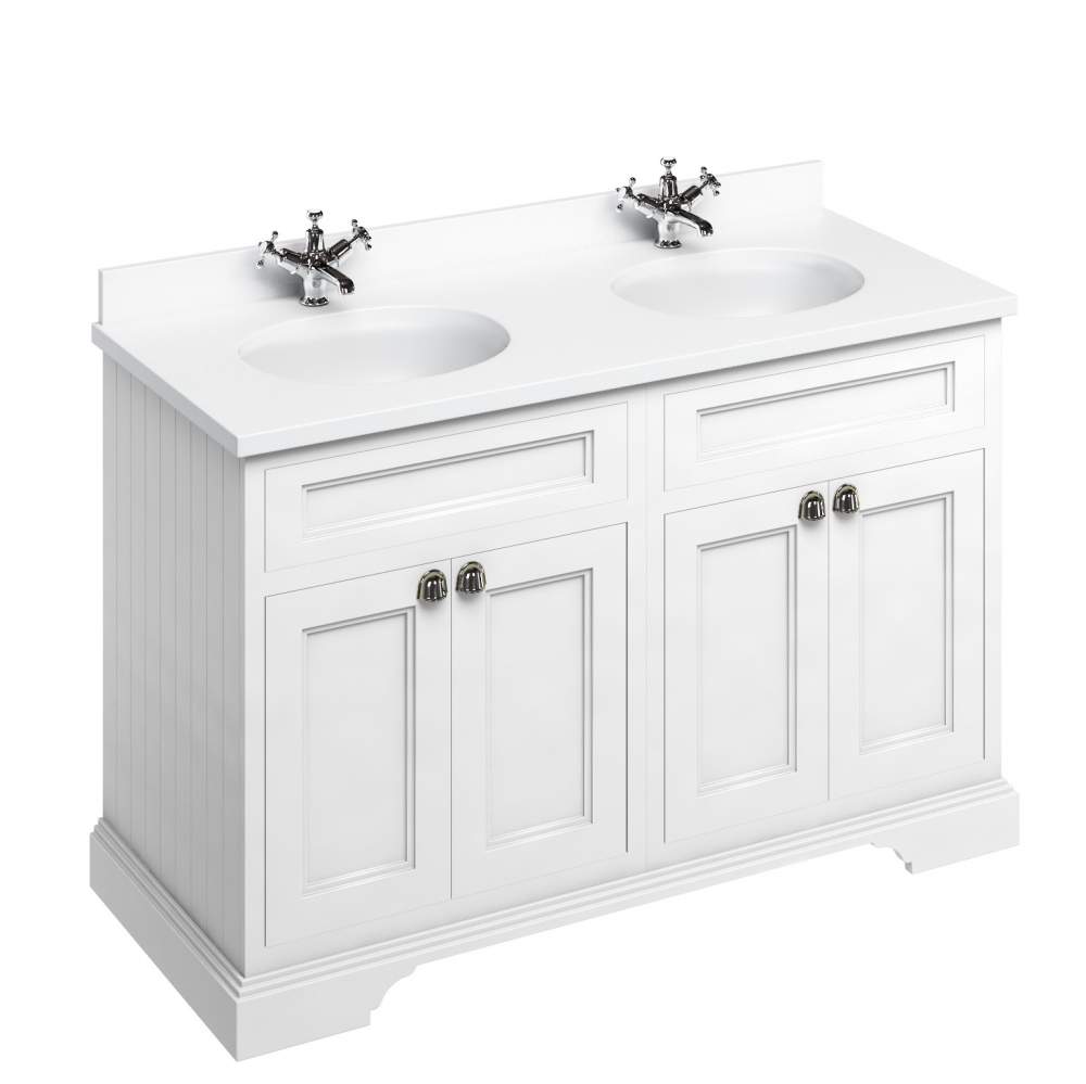 Burlington 130cm Matt White 4 Door Vanity Unit With Minerva Worktop