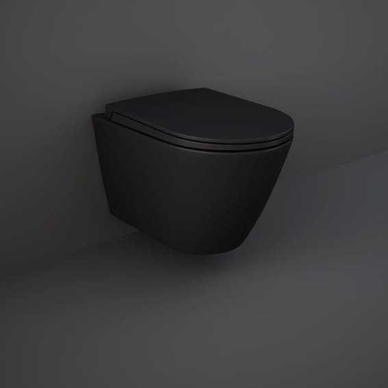 Feeling Matt Black Wall Hung Rimless WC inc Soft Close Seat - RAK Ceramics