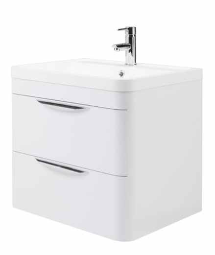 Parade 600mm, White, Wall Mounted Draw Vanity Unit - Nuie