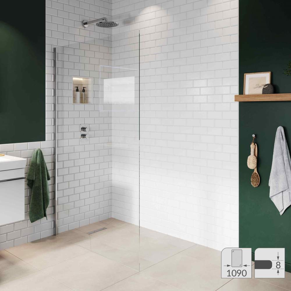 Abacus 8mm Wetroom Shower Screen Glass 1090mm