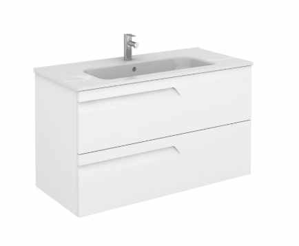 Royo Vitale 1000mm 2 Drawer Wall Unit & Square Ceramic Basin in Gloss White