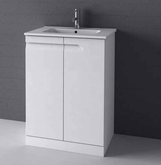 Royo Vitale 600mm Floor Standing Unit & Square Ceramic Basin in Gloss White