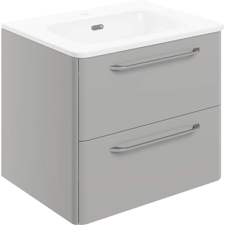 Gressingham 610mm 2 Drawer Wall Unit & Basin - Grey Gloss