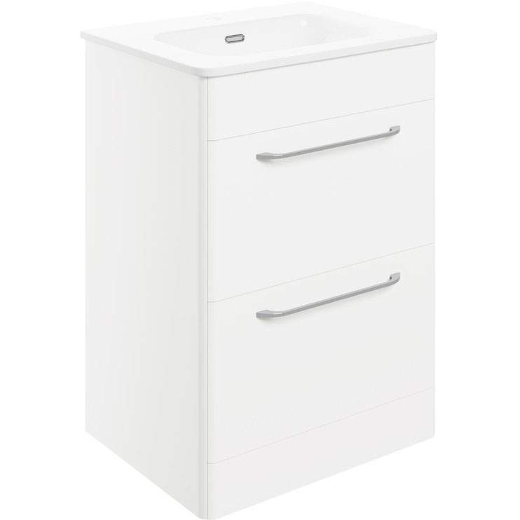 Gressingham 610mm 2 Drawer Floor Unit & Basin - White Gloss