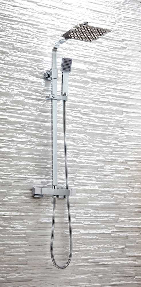 Cube Square Dual Head Exposed Thermostatic Shower With Metal Fixed Head