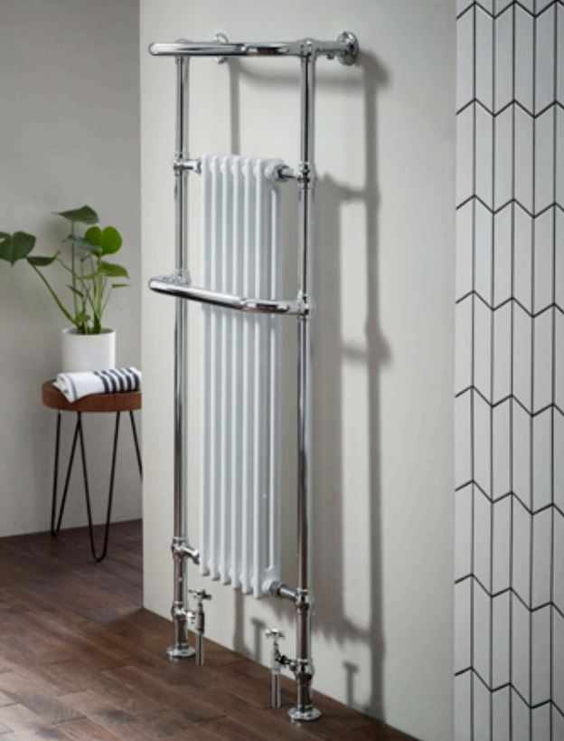 Howard Traditional Towel Radiator, 574 x 1500, Chrome & White, Holborn London 1855