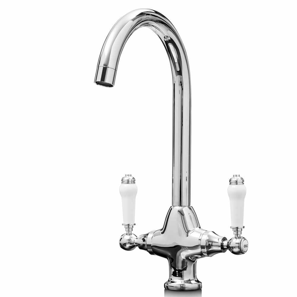 Imperial Twin Lever Traditional Kitchen Mixer Tap - Chrome