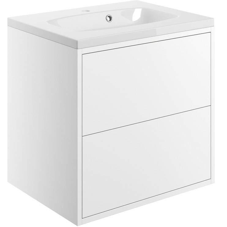 Pomeranian 600mm 2 Drawer Wall Hung Basin Unit Inc. Basin - Matt White