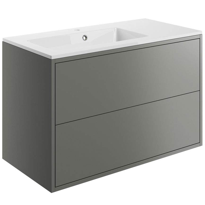 Pomeranian 900mm 2 Drawer Wall Hung Basin Unit Inc. Basin - Matt Grey