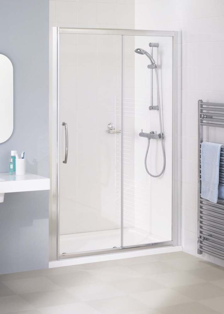 Lakes 1200mm Semi-Frameless White Sliding Shower Door, Classic Collection