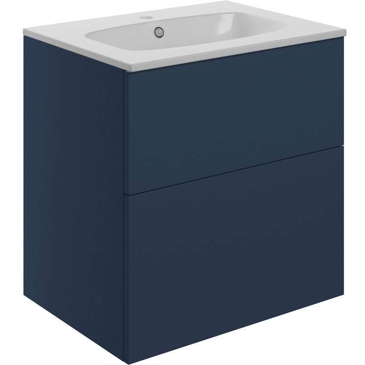 Shetland 610mm 2 Drawer Wall Vanity Unit & Basin - Matt Deep Blue