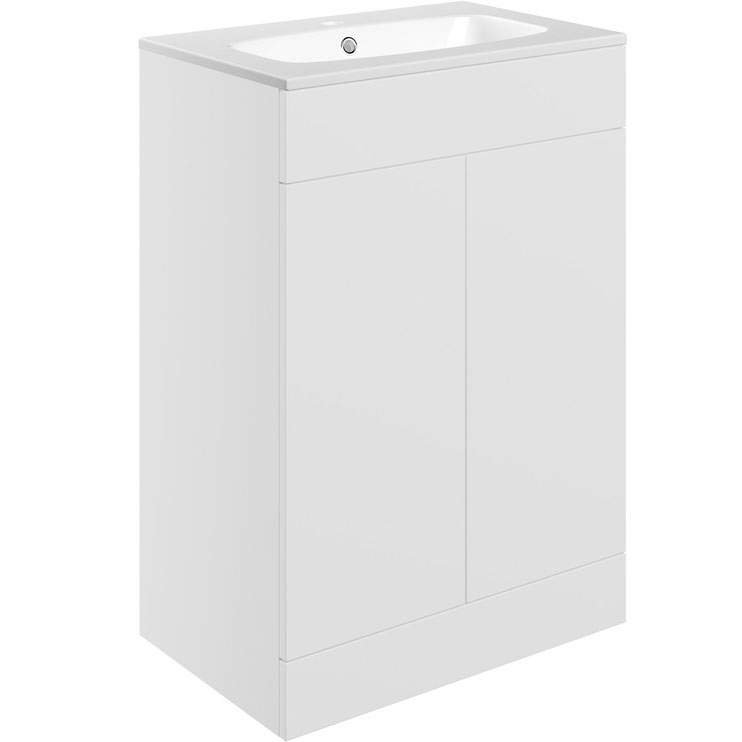 Shetland 615mm Floor Standing 2 Door Basin Unit & Basin - Matt White