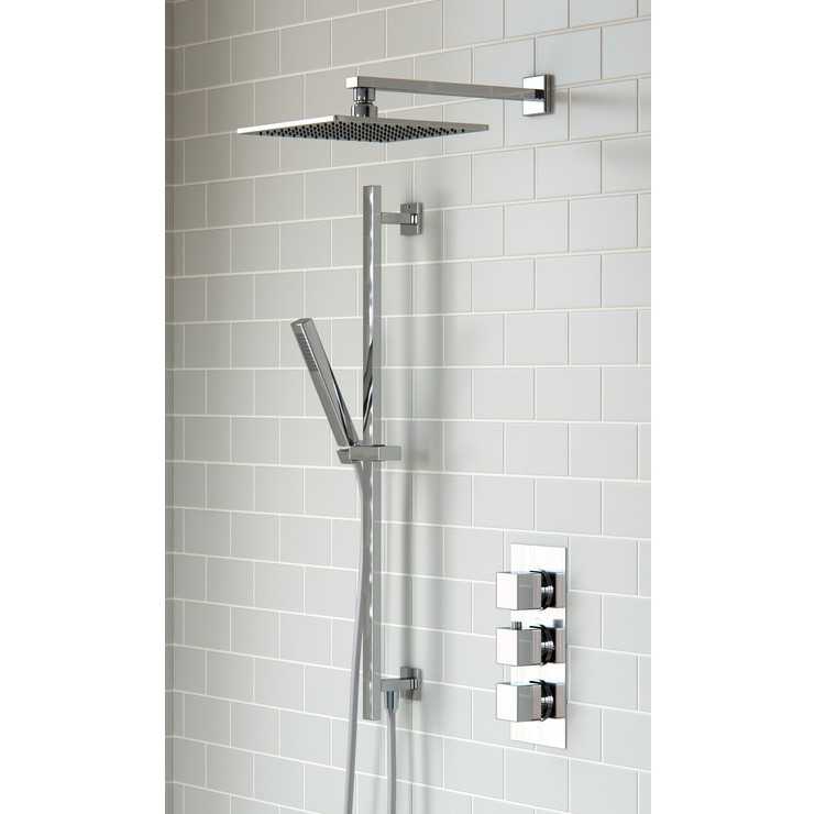 Square Shower Pack 2 - Challen Dual Outlet Shower Valve with Riser Rail and Rainfall Shower