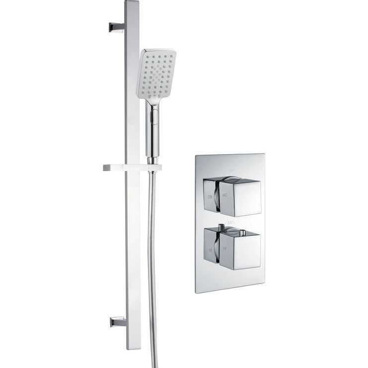 Square Shower Pack 1 - Challen Single Outlet Shower Valve with Riser Rail & Handset