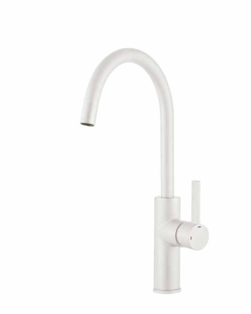 Jeroni Swan 1 Handle Matt White Kitchen Mixer Tap - Francis Pegler Comap