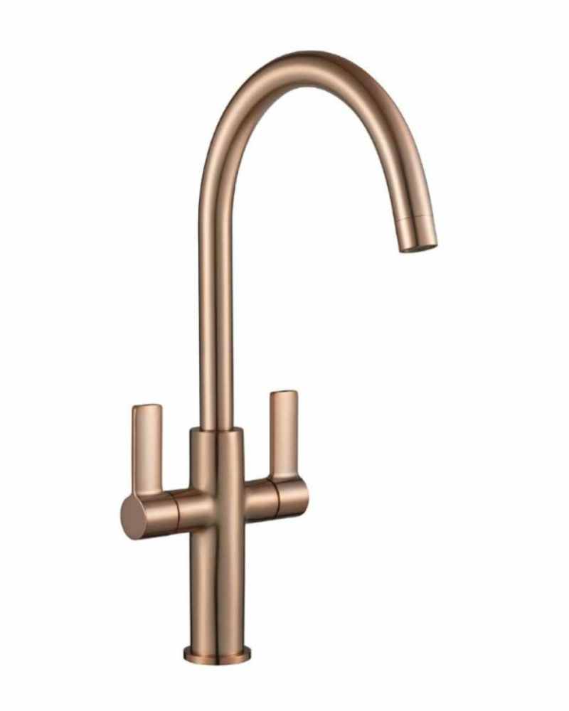 Jeroni Swan 2 Handle Antique Brass Kitchen Mixer Tap - Francis Pegler Comap