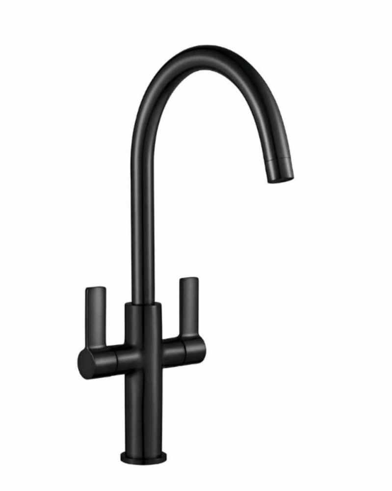 Jeroni Swan 2 Handle Matt Black Kitchen Mixer Tap - Francis Pegler Comap