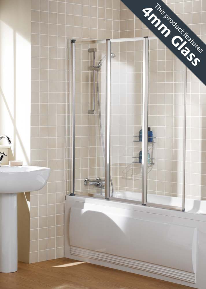 Lakes Bathrooms Framed Triple Panel Bath Screen 1390 x 1400mm - White